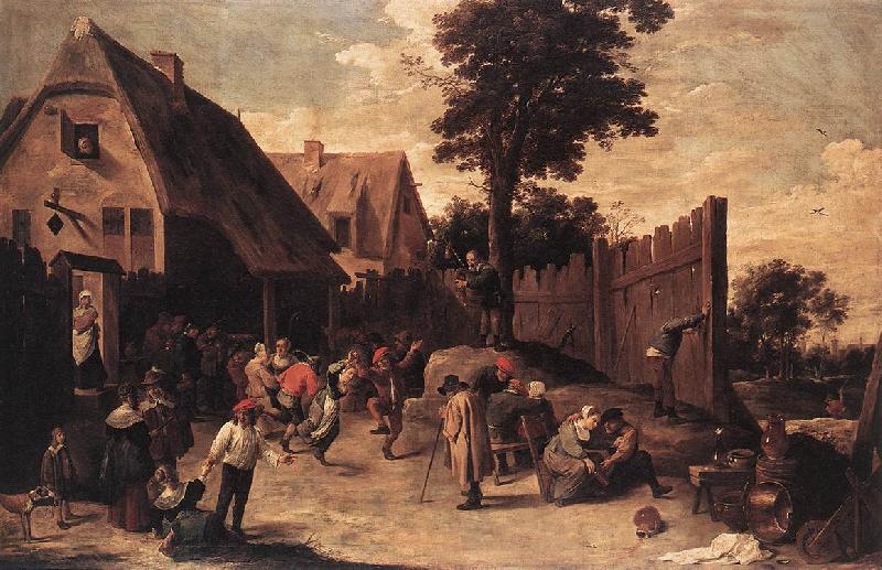 TENIERS, David the Younger Peasants Dancing outside an Inn wt Sweden oil painting art